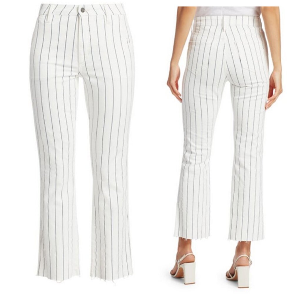 Joe's Jeans The Slim Kick High-Rise Striped Trousers Sz 28 Crop Raw Hem